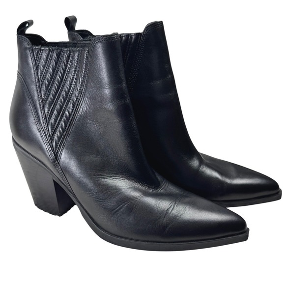 Marc Fisher LTD Shoes - Marc Fisher LTD Gadri Ankle Boot Women 12 Black Leather Pointed Toe Block Heel